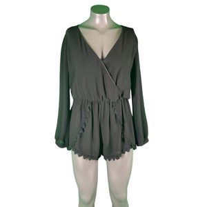 ASTR Romper Boho Crochet Chiffon Wrap Romper Black M/L